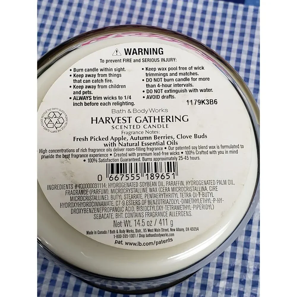 BBW Harvest Gathering Large 3 Wick Candle Home Fragrance Decor - Picture 2 of 2